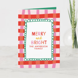 Cartão De Festividades Feliz e nome personalizado Gingham Colorido Brilha