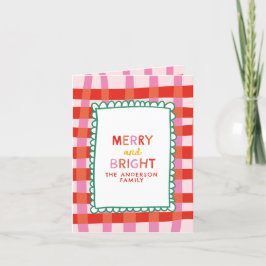 Cartão De Festividades Feliz e nome personalizado Gingham Colorido Brilha