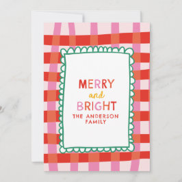 Cartão De Festividades Feliz e nome personalizado Gingham Colorido Brilha