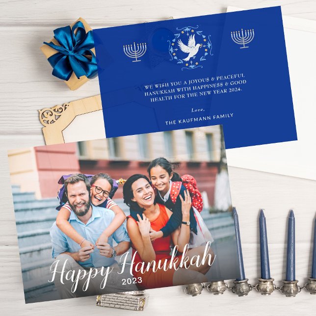 Cartão De Festividades Feliz e Pacífico Foto Moderna de Hanukkah Hanukkah (Modern Photo Hanukkah card. Personalize photo and message.)