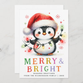 Cartão De Festividades Feliz e Pinguim Brito no Natal