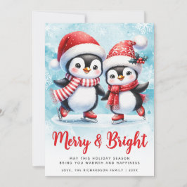 Cartão De Festividades Feliz e Pinguim Brito Pinguim Azul Natal Vermelho