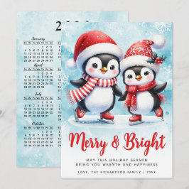 Cartão De Festividades Feliz e Pinguim Brito Pinguim Azul Natal Vermelho
