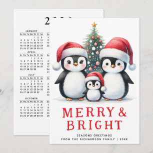 Cartão De Festividades Feliz e Pinguins Brilhantes Pinguins Brancos Natal
