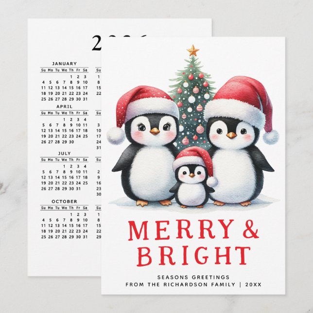 Cartão De Festividades Feliz e Pinguins Brilhantes Pinguins Brancos Natal (Frente/Verso)