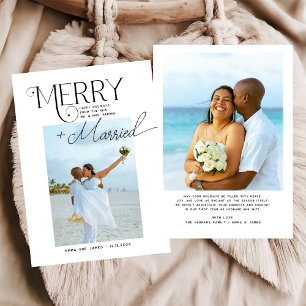 Cartão De Festividades Feliz e Script Casado Foto de Natal em Recém-casad