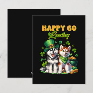 Cartão De Festividades Feliz e Sortudo Husky Fofo Dia de São Patrício