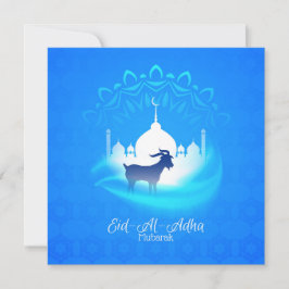 Cartão De Festividades Feliz Eid Al Adha Mubarak Bode Azul Branco Islâmic