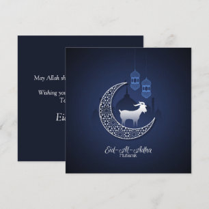 Cartão De Festividades Feliz Eid Al Adha Mubarak Bode Branco Azul Islâmic
