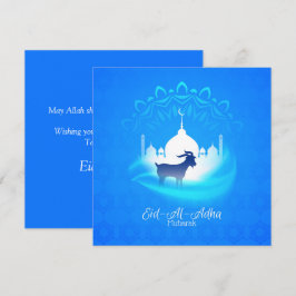 Cartão De Festividades Feliz Eid Al Adha Mubarak Bode Islâmico Branco Azu