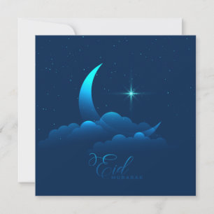 Cartão De Festividades Feliz Eid Mubarak Cresce Stars Cloud Blue