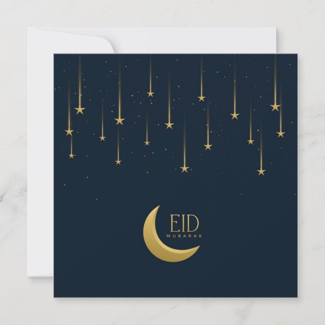 Cartão De Festividades Feliz Eid Mubarak Crescent Star Azul Dourado (Frente)