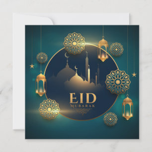 Cartão De Festividades Feliz Eid Mubarak Crescent Stars Lanterna Islâmica