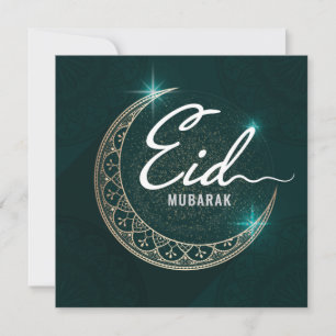 Cartão De Festividades Feliz Eid Mubarak Crescente Branco Verde