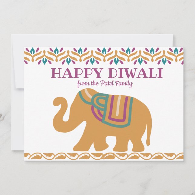 Cartão De Festividades Feliz Elefante Diwali e Foto da Família (Frente)