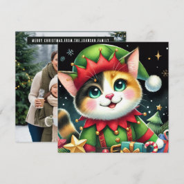 Cartão De Festividades Feliz Estrela de Natal Gato Calico Elf
