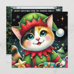 Cartão De Festividades Feliz Estrela de Natal Gato Calico Elf