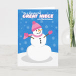 Cartão De Festividades Feliz Excelente de Natal Niece Cute Snowman<br><div class="desc">Esta adorável moça de neve está gostando dos lindos flocos de neve caindo por toda parte em um dia frio de inverno. Um jeito bonito de desejar à sua sobrinha excelente um Feliz Natal!</div>