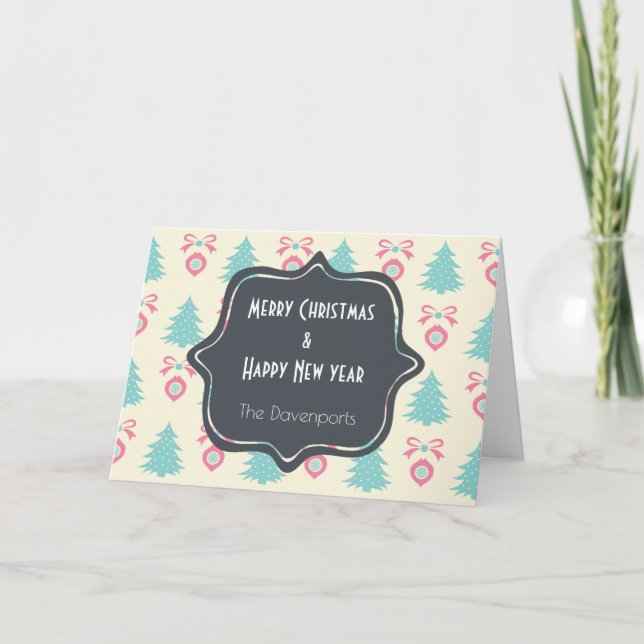 Cartão De Festividades Feliz Feliz ano novo de Natal Padrão Festivo (Frente)