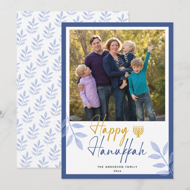 Cartão De Festividades Feliz Feriado de Foto Branca de Hanukkah (Frente/Verso)