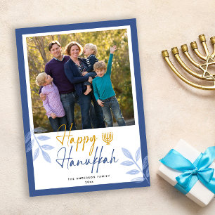 Cartão De Festividades Feliz Feriado de Foto Branca de Hanukkah