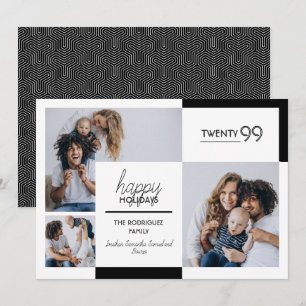 Cartão De Festividades Feliz Feriado de Três Fotos Preto