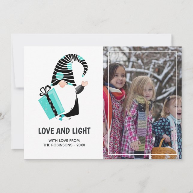 Cartão De Festividades Feliz feriado do Teal e do Gnomo Negro saudando a  (Frente)