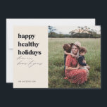 Cartão De Festividades Feliz feriado saudável, marfim e preto<br><div class="desc">Este na moda e cartão com fotos de feriado moderno tem uma mensagem de feriado significativa. Simplesmente personalize com sua própria foto e nome. Todas as cores são personalizáveis.</div>
