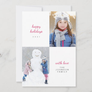 Cartão De Festividades Feliz feriado White Snowy Foto da Família Mínima d