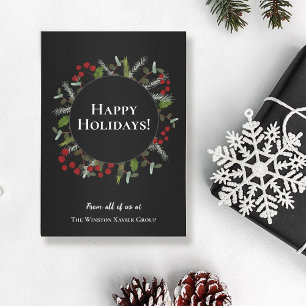 Cartão De Festividades Feliz feriados moderna Wreath Holly Corporate