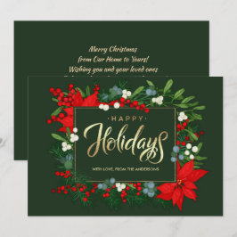 Cartão De Festividades Feliz Férias. Mão desenhada Mistletoe, Poinsettia