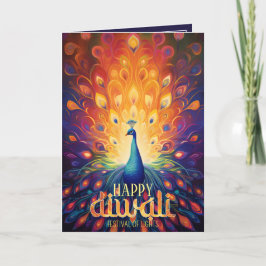 Cartão De Festividades Feliz Festival de Luzes de Peacock Vibrante Diwali