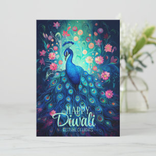 Cartão De Festividades Feliz Festival Diwali de Luzes Peacock