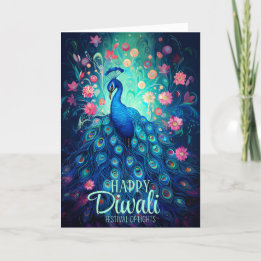 Cartão De Festividades Feliz Festival Diwali de Luzes Peacock