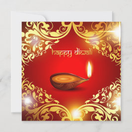 Cartão De Festividades Feliz Festival Diwali Diya Dourado Vermelho Claro