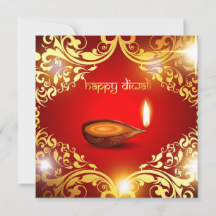 Cartão De Festividades Feliz Festival Diwali Diya Dourado Vermelho Claro