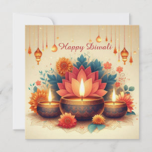 Cartão De Festividades Feliz Festival Diwali Diya Lotus de Floral Claro