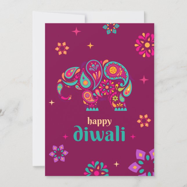 Cartão De Festividades Feliz festival hindu de elefante diwali (Frente)