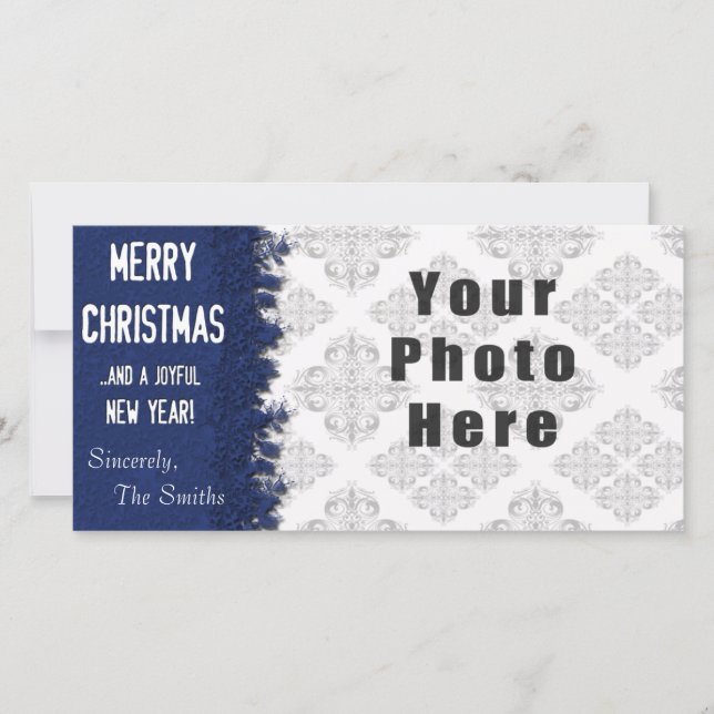 Cartão De Festividades Feliz Floco de Neve Azul de Natal (Frente)