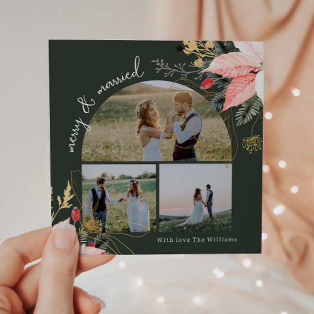 Cartão De Festividades Feliz Floral de inverno e Foto casada (Criador carregado)