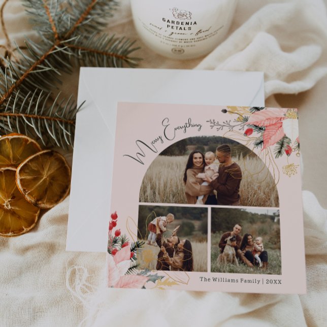 Cartão De Festividades Feliz Floral Rosa Tudo Três Foto (Criador carregado)