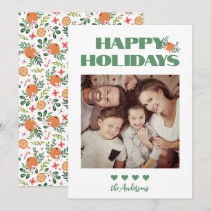 Cartão De Festividades Feliz Foto da Família Moderna Laranja Verde de Nat