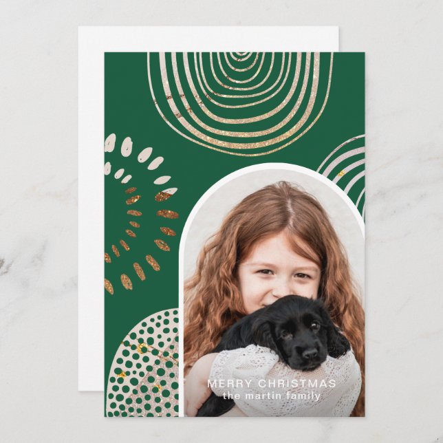 Cartão De Festividades Feliz Foto de Natal com Verde de Mensagem (Frente/Verso)