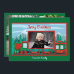 Cartão De Festividades Feliz Foto do trem de Natal<br><div class="desc">O cartão com fotos Feliz Natal Feriado tem um trem de desenho animado em cores brilhantes com lugares para suas próprias imagens.</div>