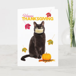 Cartão De Festividades Feliz Gato de Ação de Graças em Coronavirus Face M