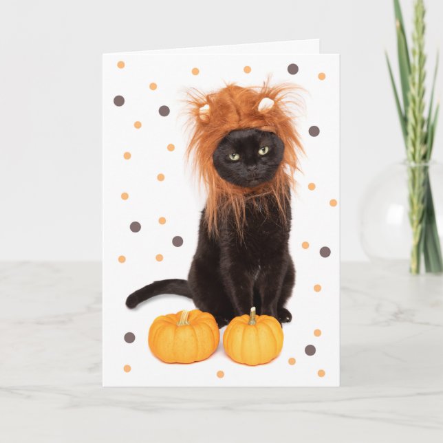 Cartão De Festividades Feliz Gato de Gatinho Negro de Halloween (Frente)
