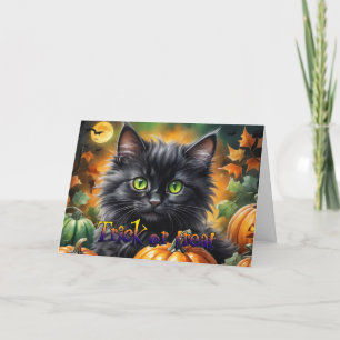 Cartão De Festividades Feliz Gato de Halloween com abóbora