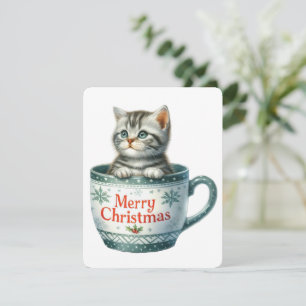 Cartão De Festividades Feliz Gato De Natal Em Uma Caneca - Natal