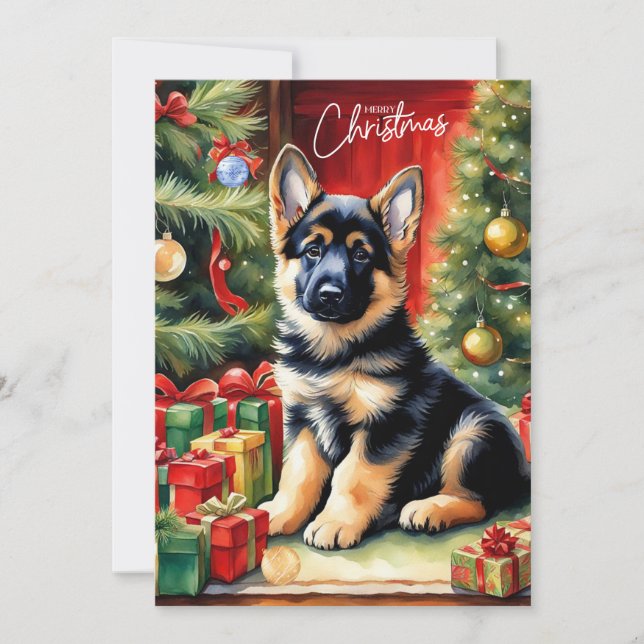 Cartão De Festividades Feliz German shepherd de Natal (Frente)