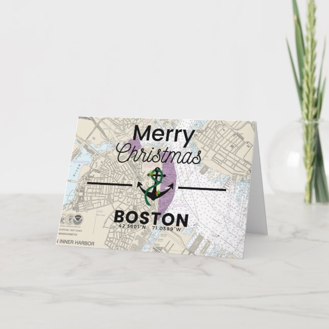 Cartão De Festividades Feliz Gráfico de Natal - Boston (Frente)
